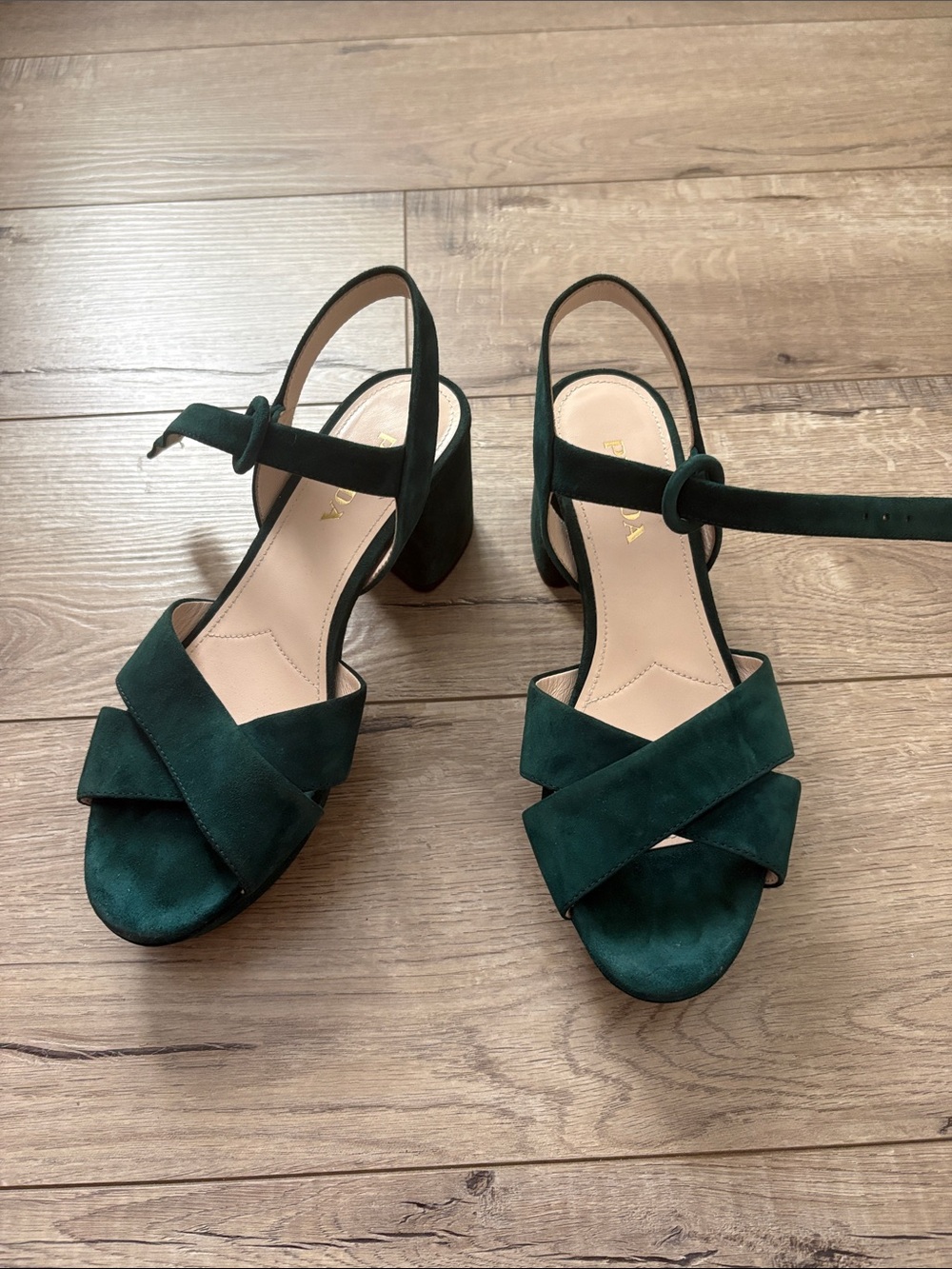 Women's Dark Green Suede Block Heel Sandals